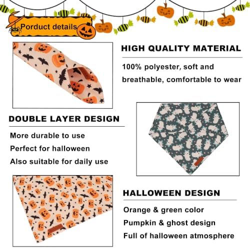 ADOGGYGO Halloween Dog Bandanas Girl Boy, Ghost Pumpkin Dog Scarf, Large - Image 5