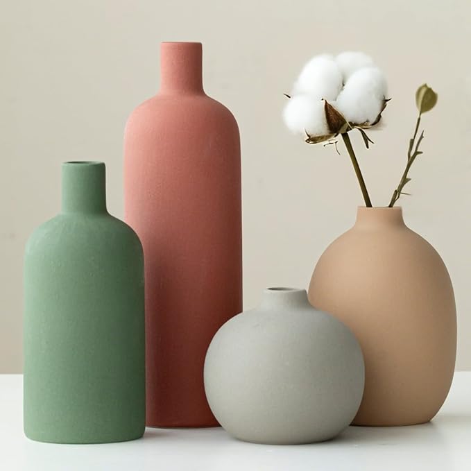 Modern Ceramic Vase Set, Neutral Colors, Decorative Vases for Home Decor, 4 Piece Collection (Green Mix Set 4) by Vaurcesavase