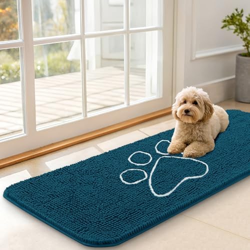 OLANLY Dog Door Mat for Muddy Paws 47x17, Paw Print Design Chenille Mud Mat by OLANLY