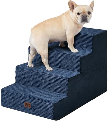 EHEYCIGA Dog Stairs for Bed 20" H, 4-Step Extra Wide Dog Steps, Navy by EHEYCIGA