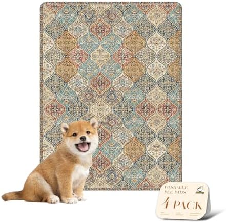 nunubaby 4PACK Washable Pee Pads for Dogs, Stylish, Non-Slip and Leak-Proof Pee Pads. Reusable Potty Pads for Dogs for Crates and Floors.(Cream/Multi,18" x24" ) by Nunubaby