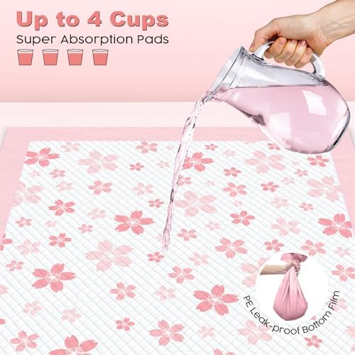 MIZOK Pink Puppy Pads with Adhesive Tabs Disposable No Leak 22x22in 100Ct - Image 4