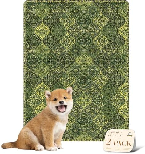 nunubaby Washable Pee Pads for Dogs, Stylish, Non-Slip and Leak-Proof Pee Pads. Reusable Potty Pads for Dogs for Crates and Floors.(Green/Multi,18" x24" ) by Nunubaby