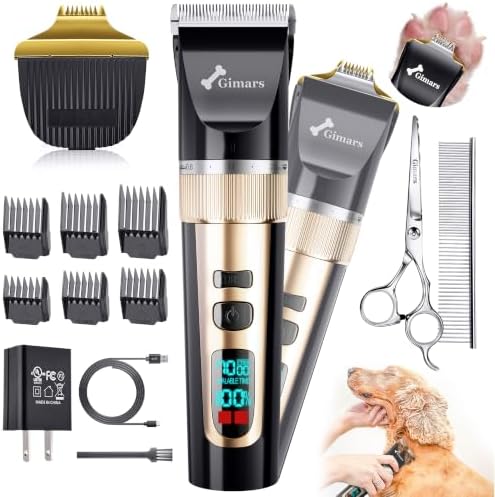 Gimars 4 in 1 Dog Grooming Clippers with Small Trimmer, 7000RPM High-Power 4-Speed Quiet Pet Shaver (≤55dB), Cordless Rechargeable Dog Hair Clippers for Thick Coats with Scissors, Comb & USB by Gimars
