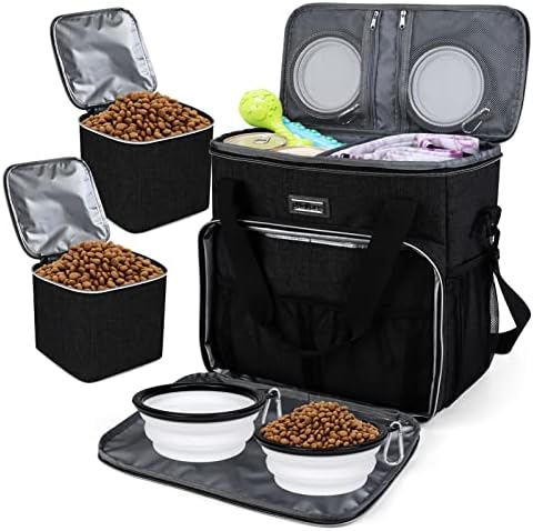 BAGLHER Dog Travel Bag, Pet Travel Bag (ALL Pet Travel Supplies), With 2 Pet Food Containers and 2 Collapsible Silicone Bowls; Essential Kits for Travel Black by BAGLHER