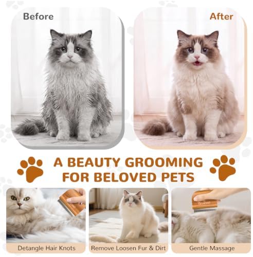 Pawaboo Deshedding Brush for Dogs&Cats, Wood Dog Hair Removal Comb, 3inch - Image 5