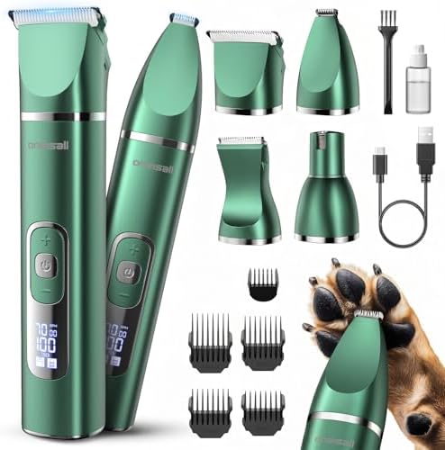 oneisall 4 in 1 Dog Grooming Kit with LCD Display Green by oneisall