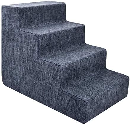 Best Pet Supplies Dog Stairs & Steps - Foam Steps for Small Dogs & Cats, Non-Slip Indoor Balanced Pet Step Support, Dog Ramp, No Assembly, Dark Gray Linen, 4-Step (18-inch Height) by BestPetSuppliesLLC