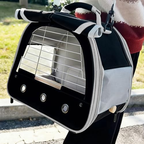 Bird Travel Carrier Cage, with Stainless Steel Metal Window and Wood Perch, Portable Bag for Cockatiel Parakeet Conure Green Cheek Budgie (Black, Steel Window) - Image 4