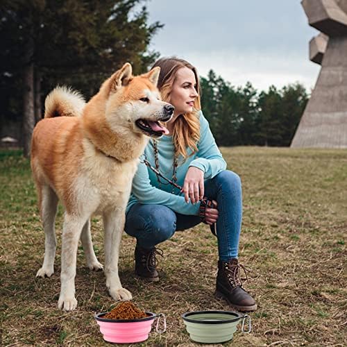 SLSON Dog Bowls Pet Collapsible Bowl with Cover Lids,2 Pack Dog Travel Bowls Portable Foldable Cat Water Dish Bowl for Pets Walking Parking Camping (Fairy Pink and Sprout Green, Large) - Image 6