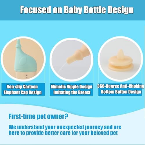 Kitten Bottle Feeding Kit for Nursing, Milk Bottles for Feeding Newborn Puppies,Anti-chocking Design with 3pcs Replaceable Nipples, Cute Elephant Shape for Nursing Small Animals Pets (Pink, 50ML) - Image 5