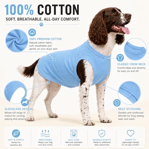 2018 Pet Clothes Dog Clothing Blank T-Shirt Tanks Top Vests for Small Middle Large Size Dogs 100% Cotton Dog Summer Vest Classic (XS, Light-Blue) - Image 2