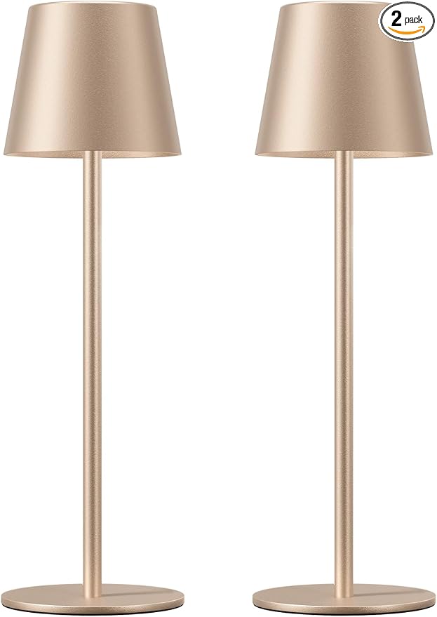 Kakanuo Champagne Gold Cordless Table Lamp Rechargeable - 2 Pack Battery Operated Lamp for Counter, 3 Color Stepless Dimming Wireless Lamp for Dining Kitchen, Outdoor Patio, Touch Control by KakanuoLightings