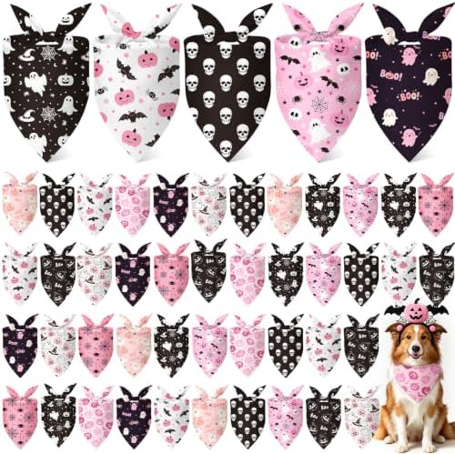 Weewooday 50 Pink Halloween Dog Bandana Bulk for Medium Dog Lover Gift by Weewooday