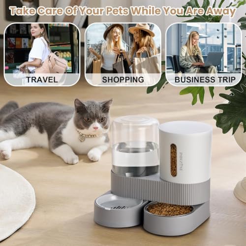 2 Pack Automatic Cat Feeder Stainless Steel Water Dispenser Gravity Food Feeder and Waterer Set with Pet Food Bowl for Small Medium Kitten Puppy Pets Large Capacity(Grey) - Image 7