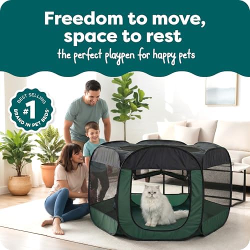 FurHaven Soft-Sided Dog & Cat Playpen, Portable Foldable Indoor & Outdoor Pet Playpen with Mesh Windows & Zippered Door, Hunter Green, Extra Large - Image 2