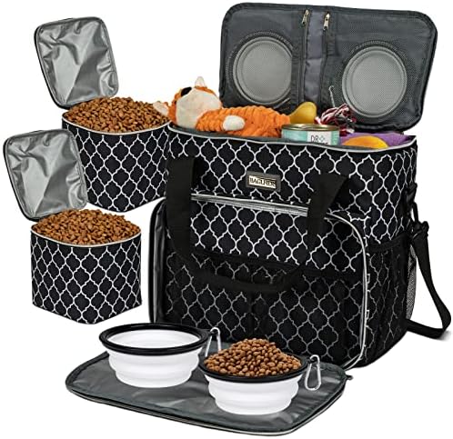 BAGLHER Dog Travel Bag, Pet Travel Bag (ALL Pet Travel Supplies), With 2 Pet Food Containers and 2 Collapsible Silicone Bowls; Essential Kits for Travel DLblack by BAGLHER