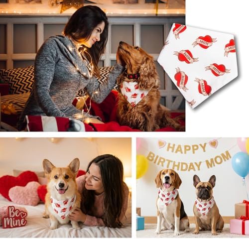 Valentines Day Dog Bandanas - Vintage Mom Heart Print, Holiday Costume Pet Scarf, Adjustable Snap Button for Small & Medium Breeds (5-30lbs) - Image 5