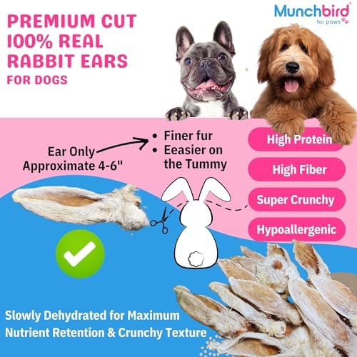 Munchbird Dehydrated Rabbit Ears for Dogs (4pcs) European Furry Rabbit Natural Fiber for Digestive Health - Image 2