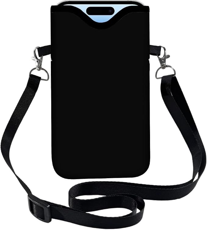Neoprene Cell Phone Sleeve Pouch with Adjustable Strap Neck Lanyard Fits Most Smartphones 7.1 x 3.9 Inch Black Phone Sleeve Waterproof Carrying Cellphone Crossbody Case Bag for Women Men by PRESSINART