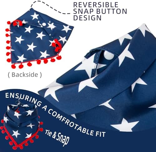4th of July Dog Bandana, American Flag Star Pattern Holiday Triangle Scarf, Adjustable Snap Button Patriotic Neckwear for Small & Medium Breeds (5-30lbs) - Image 5