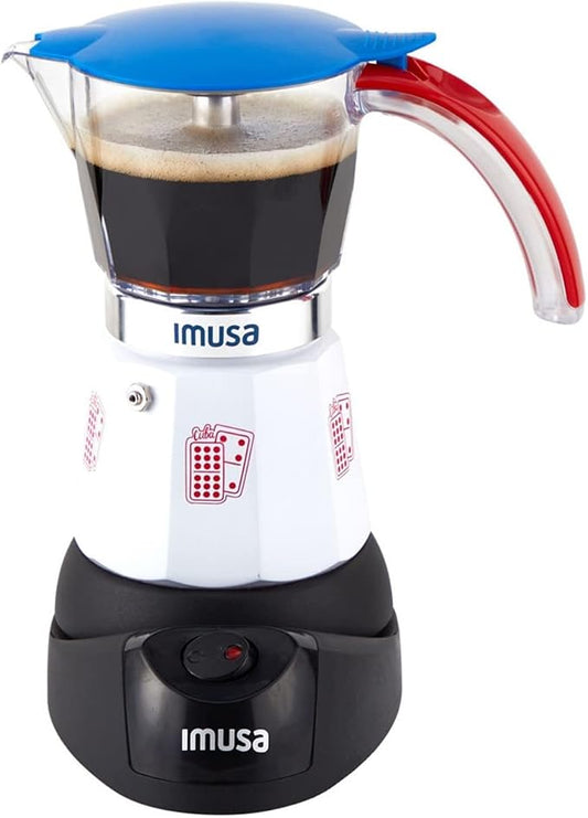 Imusa Special Edition Electric Cuba/Domino themed Espresso Maker, 3 or 6 Cups, White, Red, Blue | Brews 3 or 6 Cups, Ideal for Entertaining and Office by VisitIMUSA
