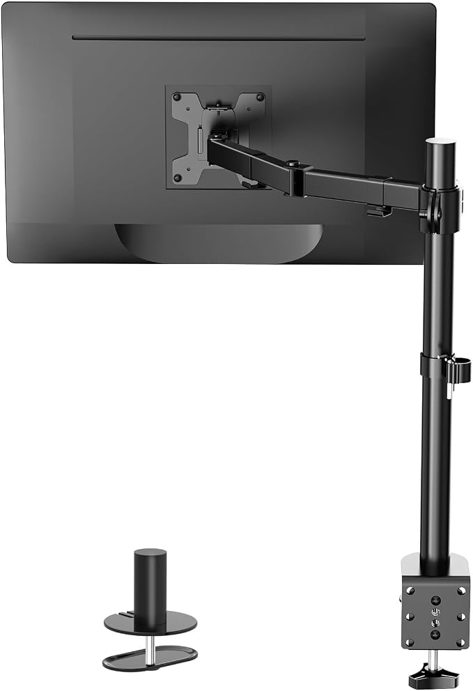 WALI Single Monitor Mount, Single Monitor Arm Desk Mount, Up to 32 inch Ultrawide, Regular Screens up to 27 inches, 22lbs, Adjustable Mount with C-CLAMP for Home Office Application(M001), Black by WALI