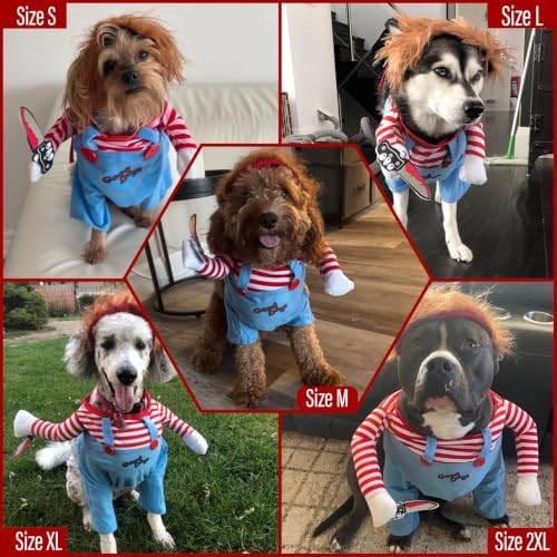 Dog Halloween Costumes, Funny Dog Killer Doll Costume with Wig and Knife, Adjustable Pet Halloween Cosplay Costume for Small Medium Large X-Large Dogs (X-Large) - Image 3