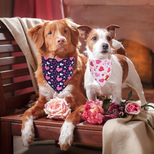 PTDECOR Valentine Dog Bandana, White Purple Love Heart Design Reversible Dog Scarf, Triangle Valentine Bandanas for Medium Large Pets (Large) - Image 3