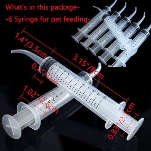 6PCS Pet Feeding Syringe Transparent Aseptic with Measurement 12ml Water Liquid Food Supply Feeding Dosing Device for Birds Dogs Cats Gardening Rinse (Curved Tip 6PCS) - Image 2