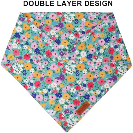 PTDECOR Floral Dog Bandana, Pink Green Flower Pet Scarf, Large - Image 5