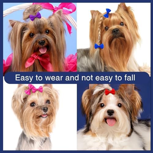 20Pcs/10 Pairs Solid Color Yorkie Dog Puppy Hair Bows with Rubber Bands Hair Accessories Bow Pet Grooming Cute Pet Small Hair Bowknot (Solid Color) - Image 3