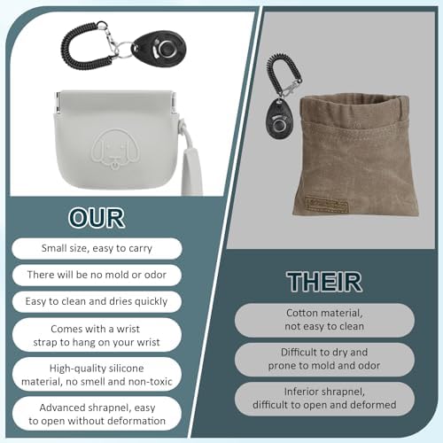 WALLFID Silicone Dog Treat Pouch Small Bag,Auto Closure,with Pet Training Clicker,Walking Bag for Dog and Cat,Pocket Size,Easy to Clean,Odorless (light grey) - Image 6