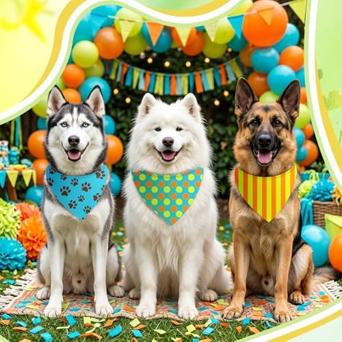 Weewooday 50 Pcs Cartoon Dog Bandana Bulk for Hippie Paw Print Flower Adventure Cute Triangle Soft Dog Bibs Summer Theme Birthday Party Supplies for Small Medium Large Costume 31.5 x 21.7 X21.7 Inch - Image 2