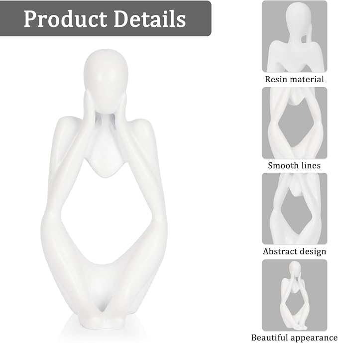 Sandstone Resin Thinker Style Abstract Sculpture Statue Collectible Figurines Home Office Bookshelf Desktop Decor (Small White, Focus) - Image 4