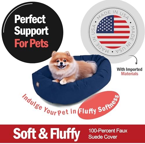 Majestic Pet 24 Inch Suede Calming Dog Bed Washable – Cozy Soft Round Dog Bed with Spine Support for Dogs to Rest Their Head - Fluffy Donut Dog Bed 24x19x7 (Inch) - Round Pet Bed Small – Navy (2025) - Image 2