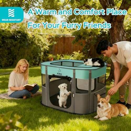 XRG Foldable Pet Playpen，Indoor Cat cage Puppy Crates M(31.5"x23.6"x21.7") - Image 4
