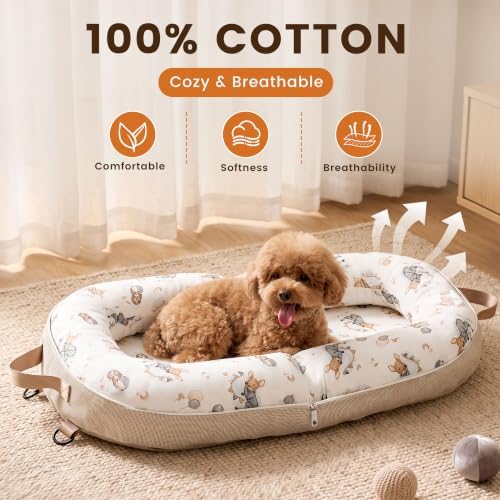 Dog Bed for Small Dogs & Cats, Foldable Travel Bed with Removable Bolsters - Image 3