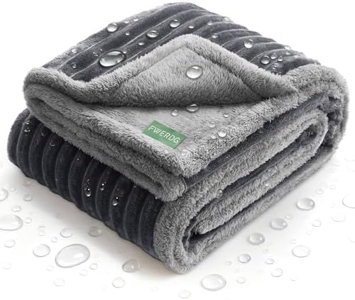Waterproof Dog Blanket for Couch - Washable Medium Pet Blanket for Furniture Protector, Cozy Fleece Calming Dog Crate Blankets for Indoors & Outdoors, Dark Grey, 30"x40" by Fwerdg