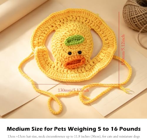 Duck Cat Hat, Cotton & Soft Cute Knitted Hats for Cats Birthday Party Halloween Christmas Spring Puppy Hat for Small Pets (Yellow,M) - Image 2