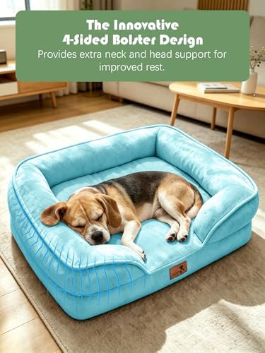 Spotted Play Orthopedic Dog Bed with Sides - Sofa Beds for Medium Dogs, Supportive Foam Pet Couch Bed with Washable Removable Cover, Waterproof Lining and Non-Slip Bottom, Ice Blue - M - Image 5