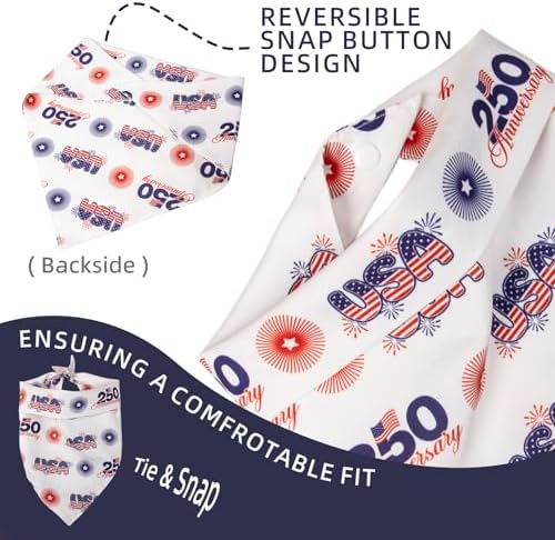 250th Anniversary Dog Bandana, American Flag Triangle Scarf, Adjustable Snap Button Patriotic Neckwear for Small & Medium Breeds (5-30lbs) - Image 5
