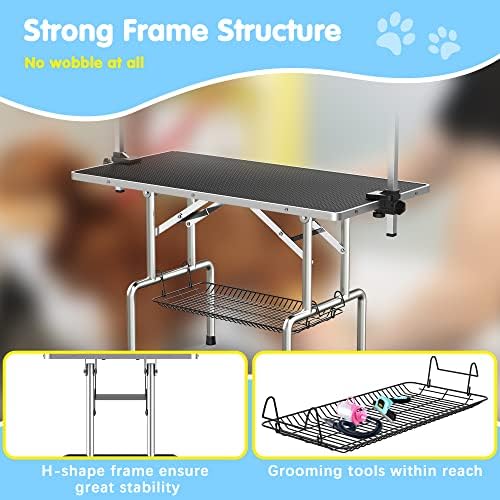 Lyromix 46''Large Dog Grooming Table, Adjustable Cat Drying Desktop with Arms, Nooses, Mesh Tray, Foldable Pet Station at Home, Maximum Capacity Up to 330Lb, 46inch, Black, 46in - Image 4