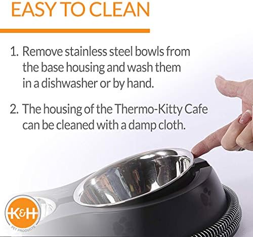 K&H Pet Products Outdoor Heated Cat Food & Water Bowls for Outside Pets, Thermo-Kitty Café Feral Cat Feeding Station, No Frozen Water or Food, Washable Bowls, Safety Listed - 12oz/24oz Stainless - Image 4