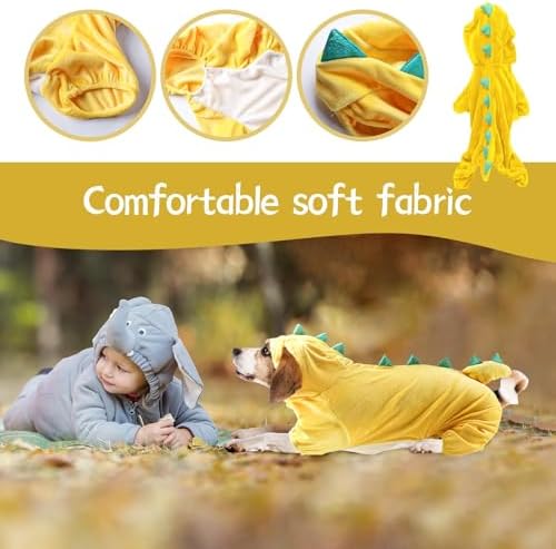 Hotumn Dinosaur Dog Halloween Costume Pet Dino Hoodie for Small Dogs (Medium, Yellow) - Image 3