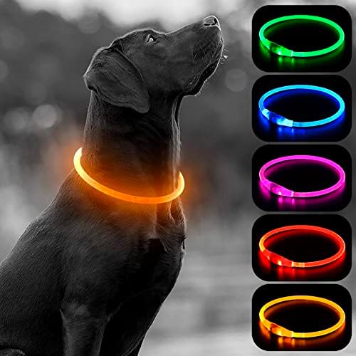 HIGO Light Up Dog Collar USB Rechargeable LED Dog Collar Glow in The Dark, TPU Flash Dog Necklace Light Make Your Dogs Be Visible& Safe (Orange) by Higo