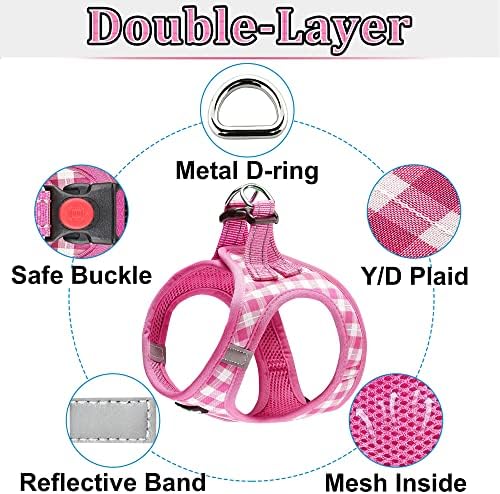 Dog Harness Step-in Breathable Puppy Cat Vest, Medium, Pink Check - Image 2