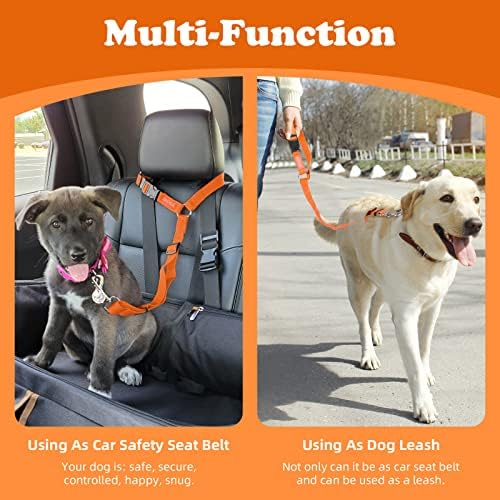 BWOGUE 2 Pack Dog Seat Belt for Car, Headrest Restraint Strap, Orange - Image 6