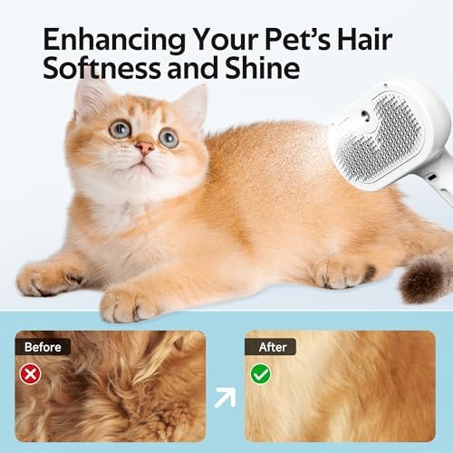 Pet Grooming Brush with Electronic Mist Spray - Gentle Deshedding Tool for Cats & Dogs, Pet Steam Brush，Reduces Shedding, Soft Bristles, Promotes Healthy Coat-Comes with a hair smoothing comb-White - Image 4