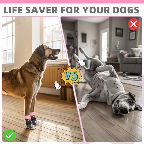 KOOLTAIL Dog Socks Shoes for Hot Pavement to Prevent Licking Paws, Winter Dog Boots&Paw Protector for Hardwood Floors Anti Slip,Traction Control Grip Booties for Small Medium Large Senior Dogs, Pink L - Image 4